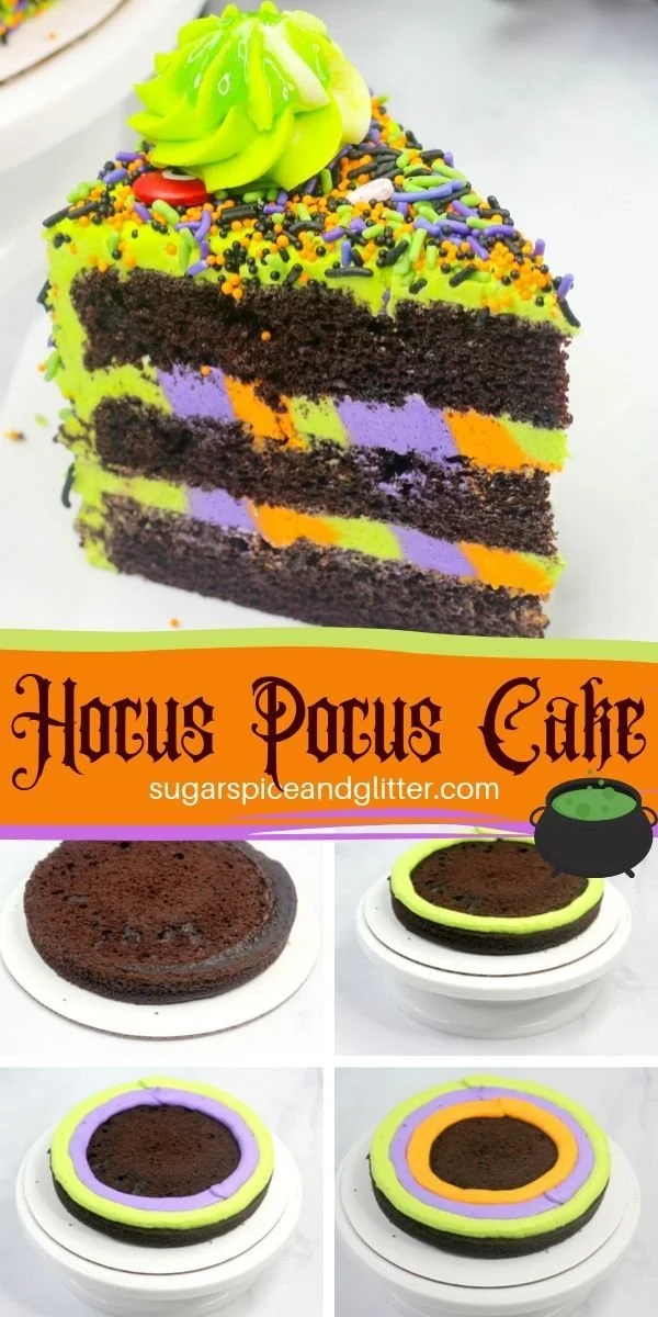 Halloween layer cake decorated for Hocus Pocus theme
