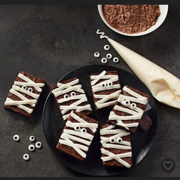 Halloween mummy brownies decorated with icing for spooky celebrations