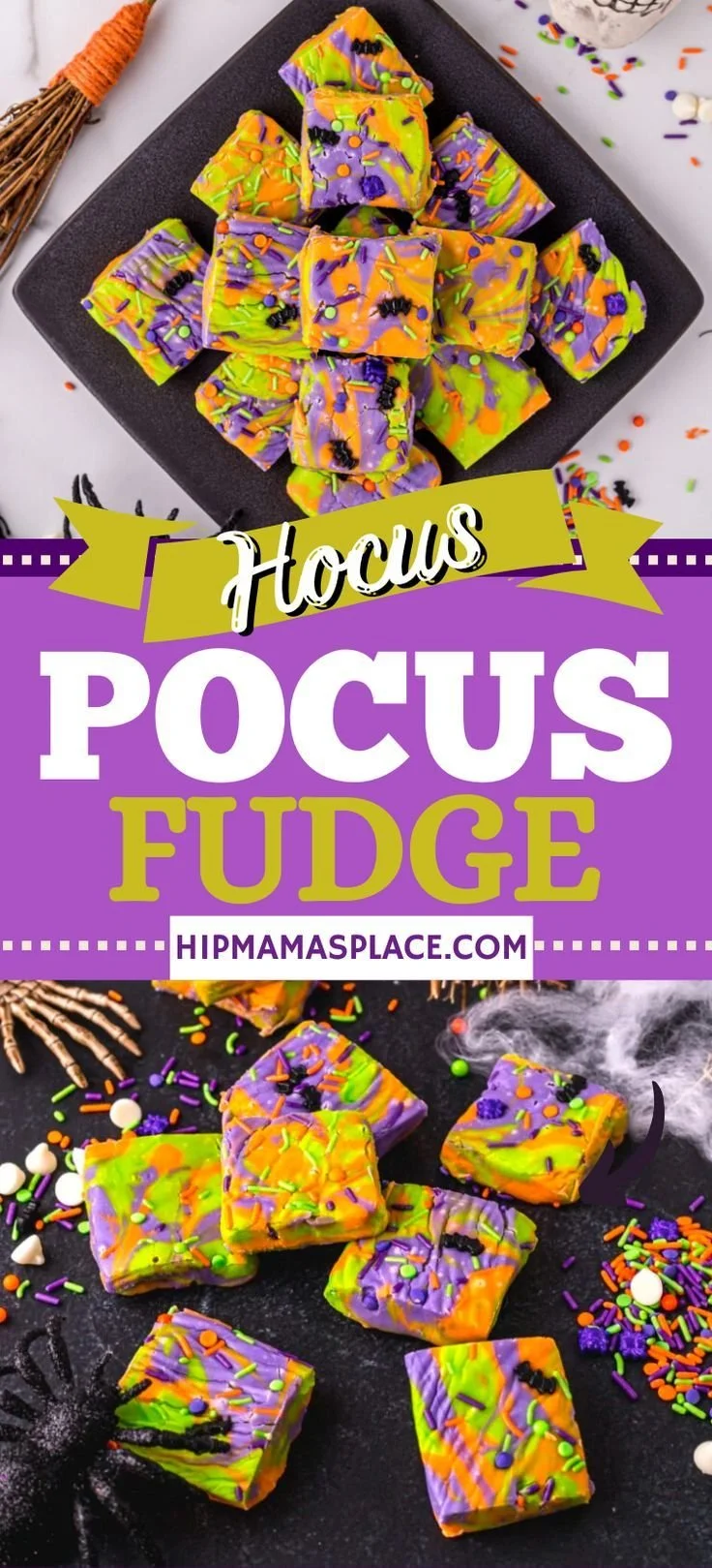 Delicious Hocus Pocus Fudge decorated for Halloween