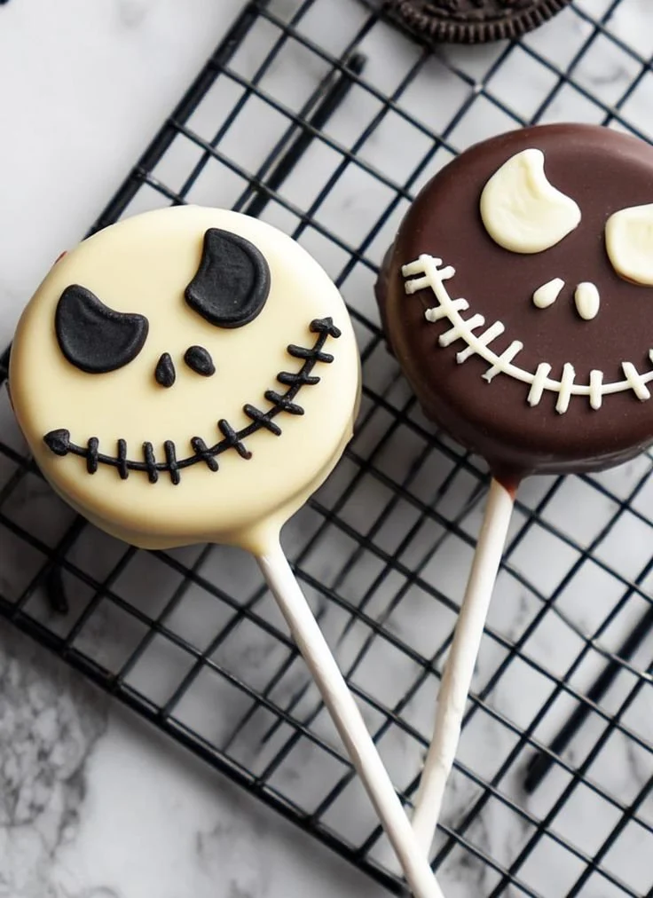 Jack Skellington Oreo Pops decorated for Halloween