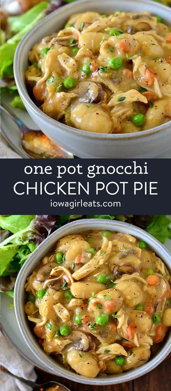One pot gnocchi chicken pot pie with vegetables in a creamy sauce