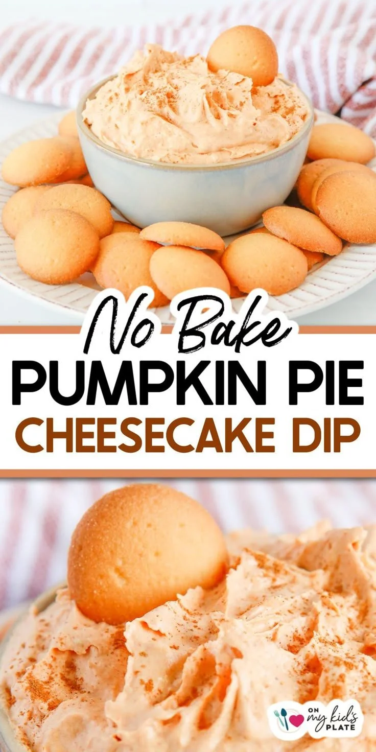 Pumpkin Pie Cheesecake Dip served with crackers and autumn decorations.