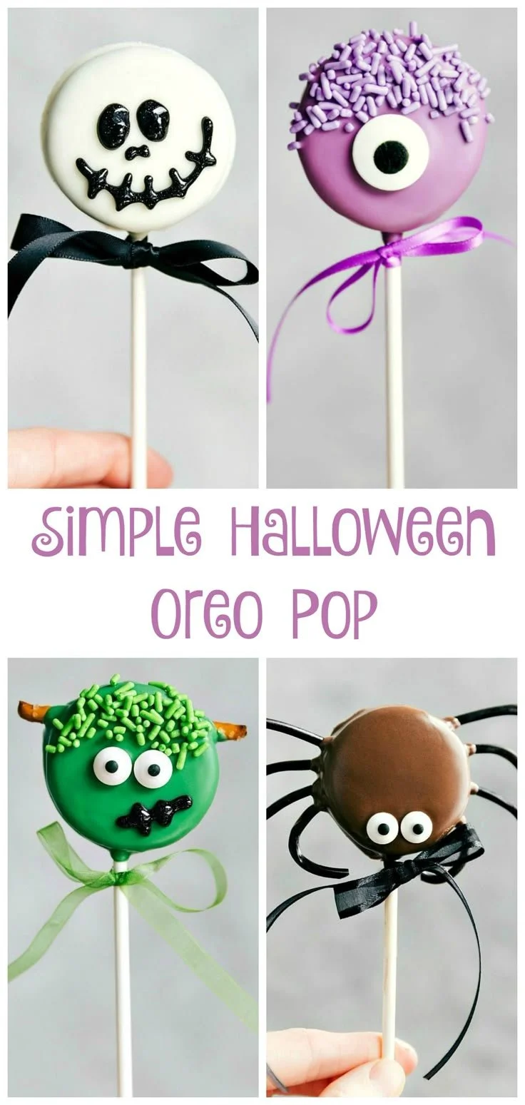 Halloween Oreo Pops featuring Spider, Skeleton, Frankenstein, and Monster designs
