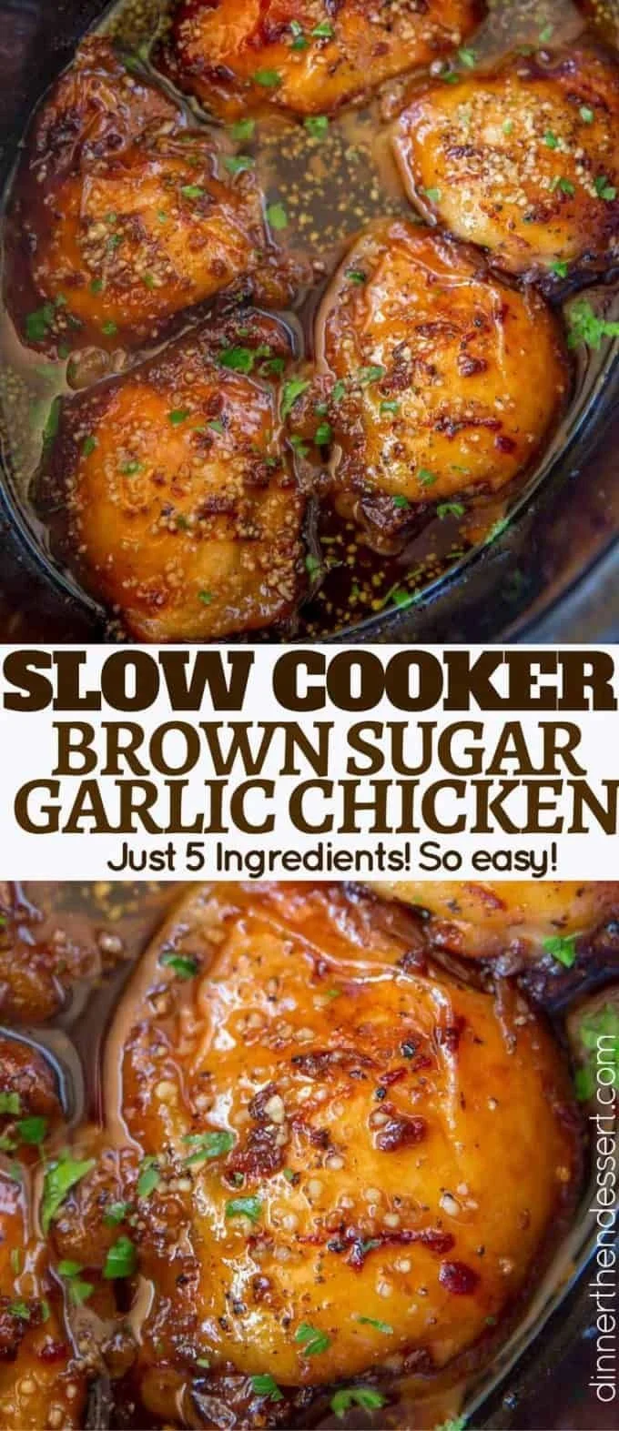 Delicious slow cooker brown sugar garlic chicken served with vegetables