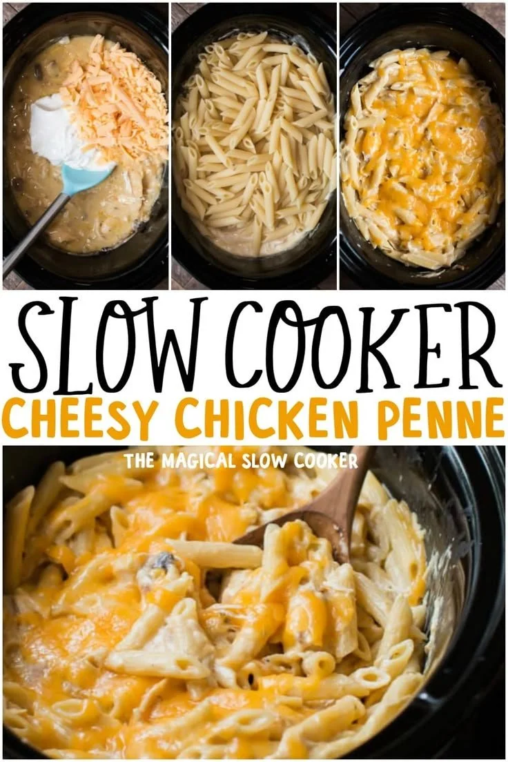 Delicious Slow Cooker Cheesy Chicken Penne served in a bowl.