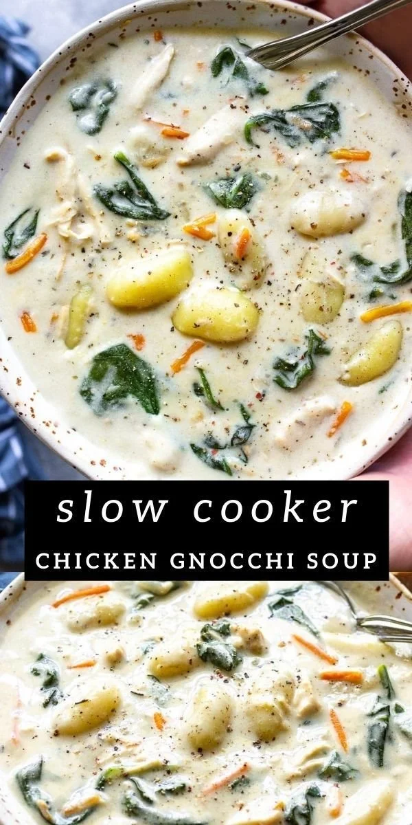 Delicious slow cooker chicken gnocchi soup with fresh ingredients