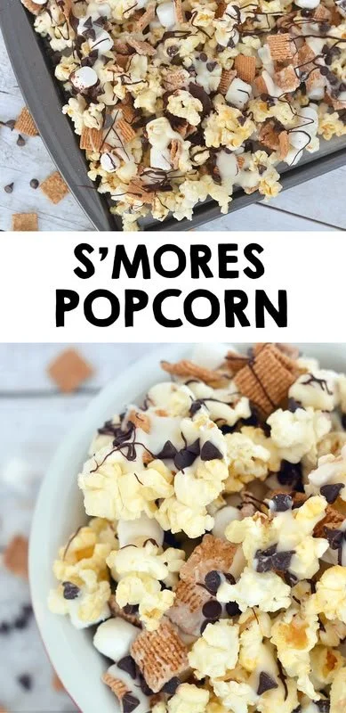Delicious S'mores Popcorn with chocolate and marshmallows