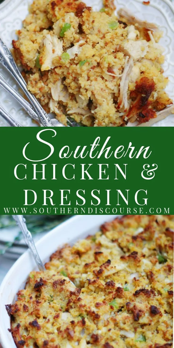 Southern Chicken Dressing made with cornbread and rotisserie chicken