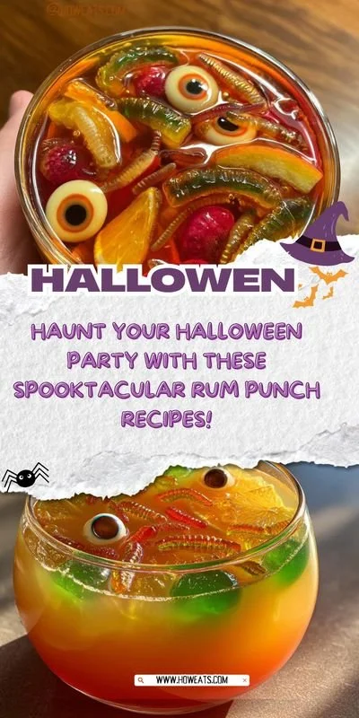 Colorful rum punch cocktails served at a Halloween party