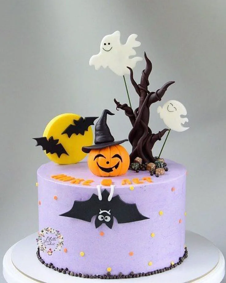 Spooky Halloween Bats Cake decorated with cute bats for Halloween celebrations