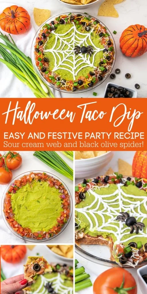 Spooky taco dip served in a Halloween-themed dish for a festive party
