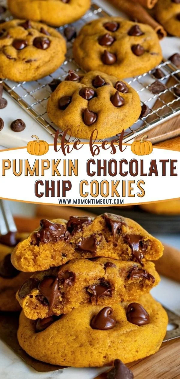 Delicious Pumpkin Chocolate Chip Cookies freshly baked and ready to enjoy.
