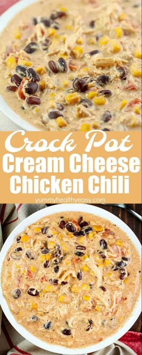 Crock Pot Cream Cheese Chicken Chili served in a bowl