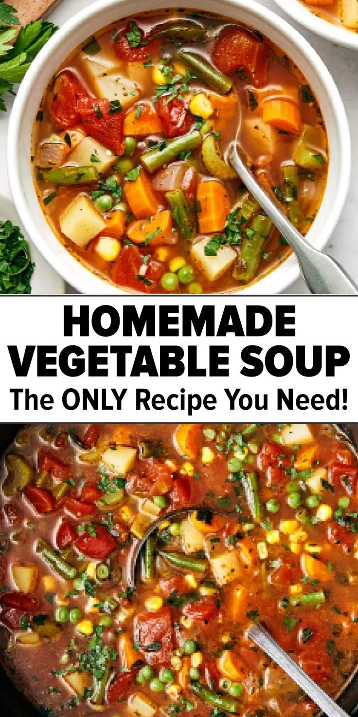 Bowl of delicious homemade vegetable soup with fresh ingredients