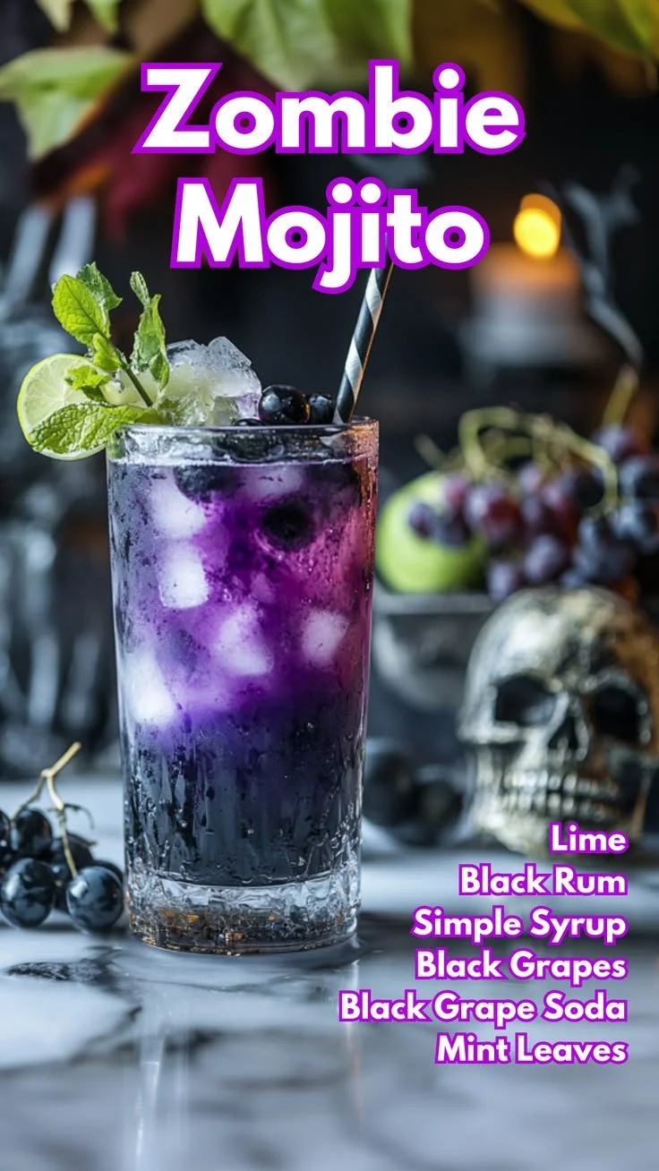 Refreshing Zombie Mojito cocktail with mint and lime garnish
